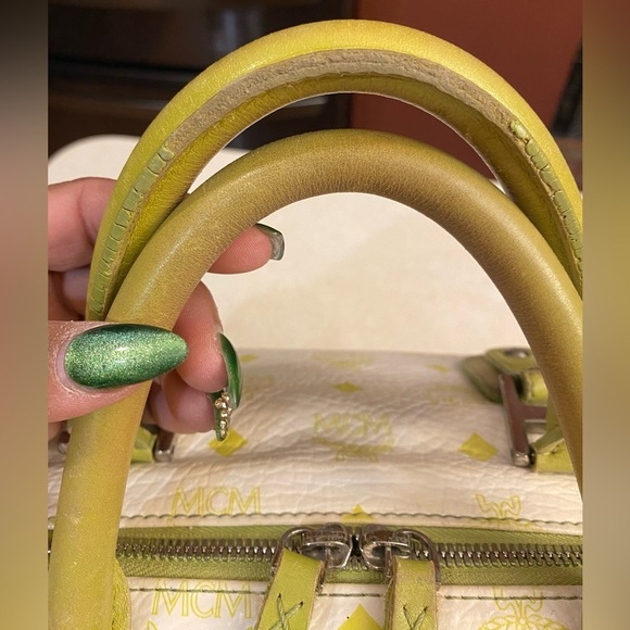 MCM Lime Green & White Visetos Boston Bag, EUC - Picture 12 of 16